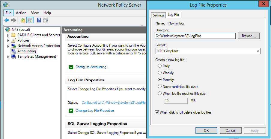 NPS Accounting Settings